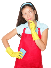 Cleaning woman thinking