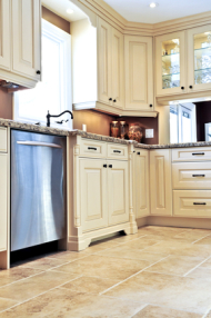 Modern kitchen with tile floor