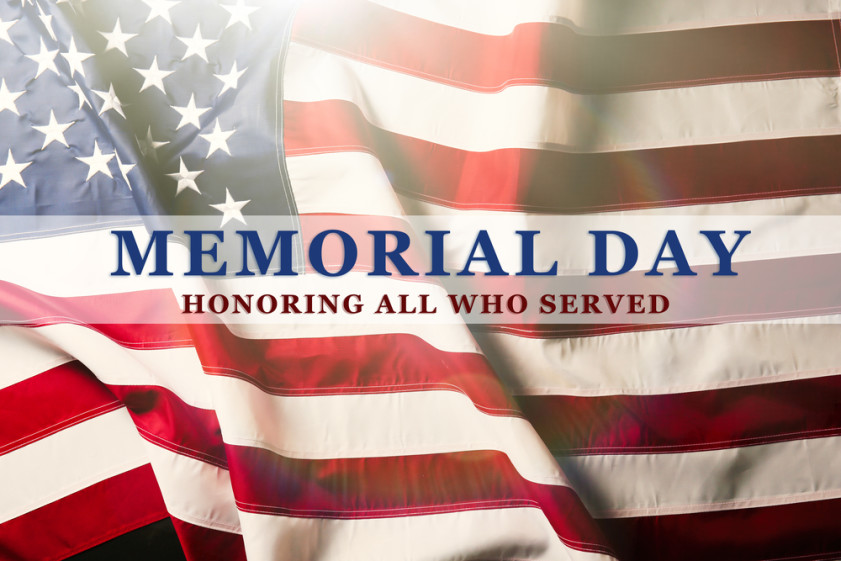 Text Memorial Day on American flag background