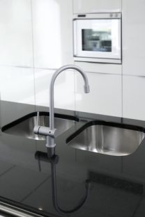 Kitchen faucet and oven modern black and white